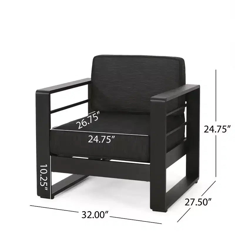 Christopher Knight Home Maya Bay Outdoor Club Chair with Cushions Aluminum Black/Dark Gray