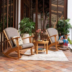 Sedia a dondolo da esterno Sonoma Lane Burke in teak con seduta imbottita in tessuto