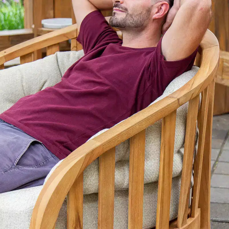 Sonoma Lane Graford Teak Outdoor Lounge Chair with Tan Cushion