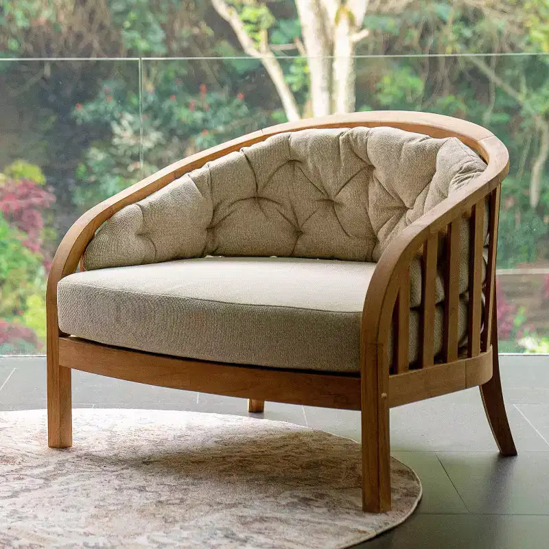 Sonoma Lane Graford Teak Outdoor Lounge Chair with Tan Cushion