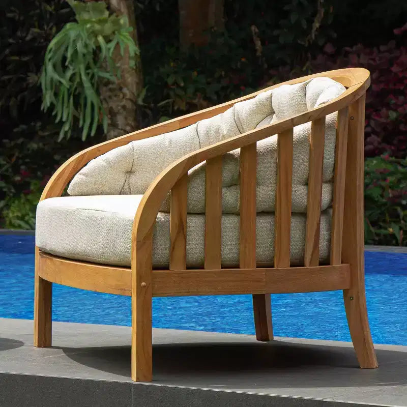 Sonoma Lane Graford Teak Outdoor Lounge Chair with Tan Cushion