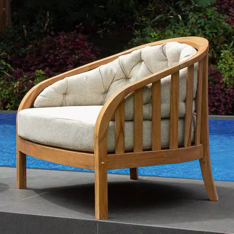 Sonoma Lane Graford Teak Outdoor Lounge Chair with Tan Cushion
