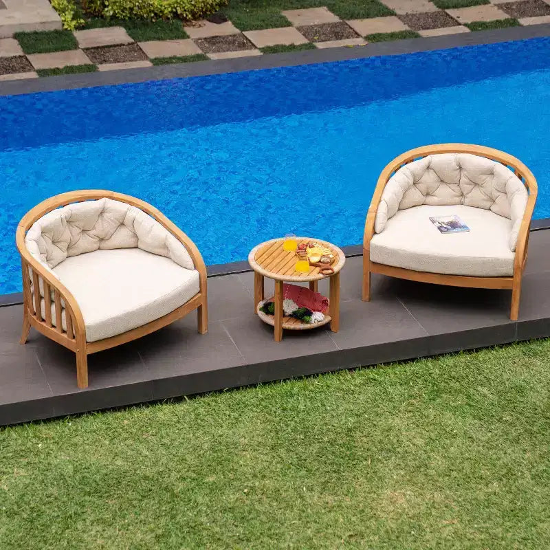 Sonoma Lane Graford Teak Outdoor Lounge Chair with Tan Cushion