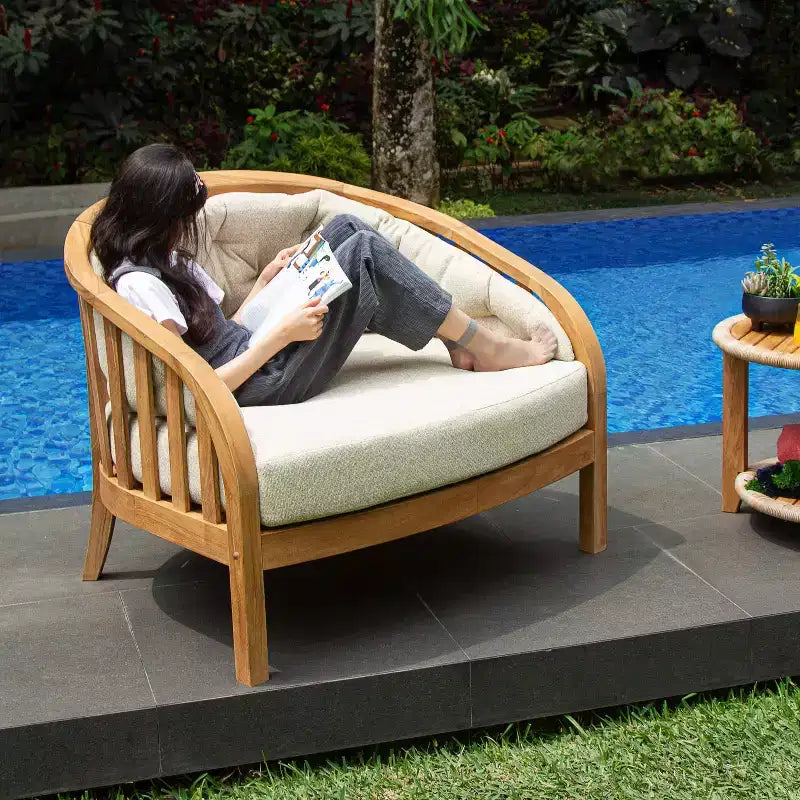 Sonoma Lane Graford Teak Outdoor Lounge Chair with Tan Cushion