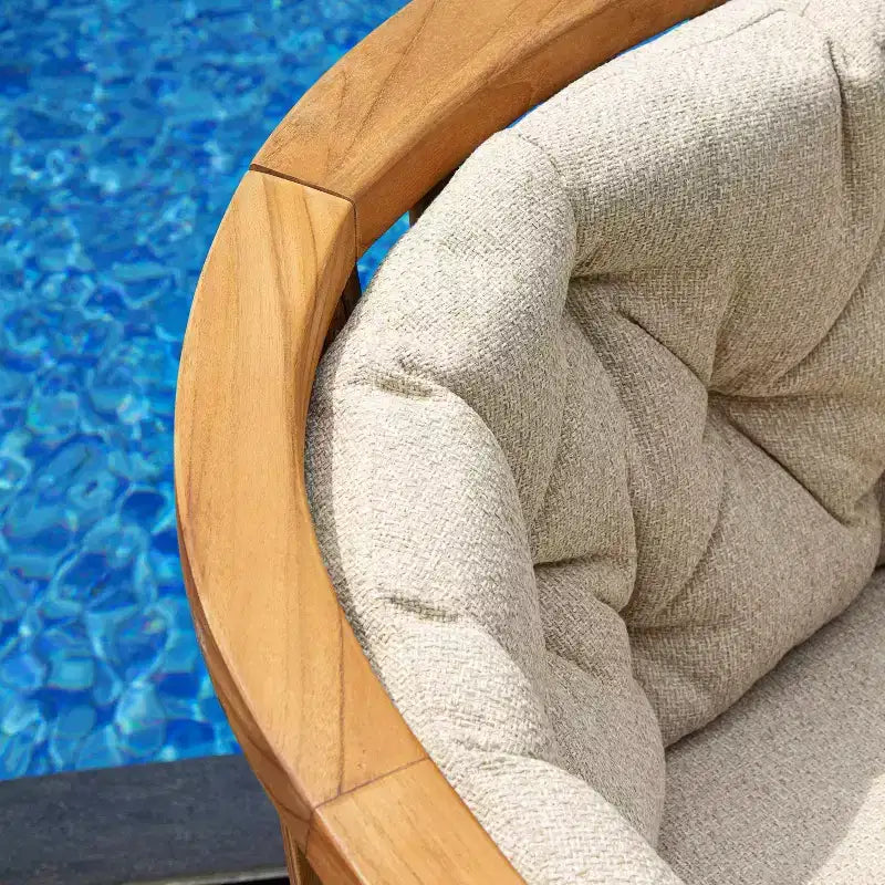 Sonoma Lane Graford Teak Outdoor Lounge Chair with Tan Cushion