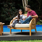 Sonoma Lane Graford Teak Outdoor Lounge Chair with Tan Cushion