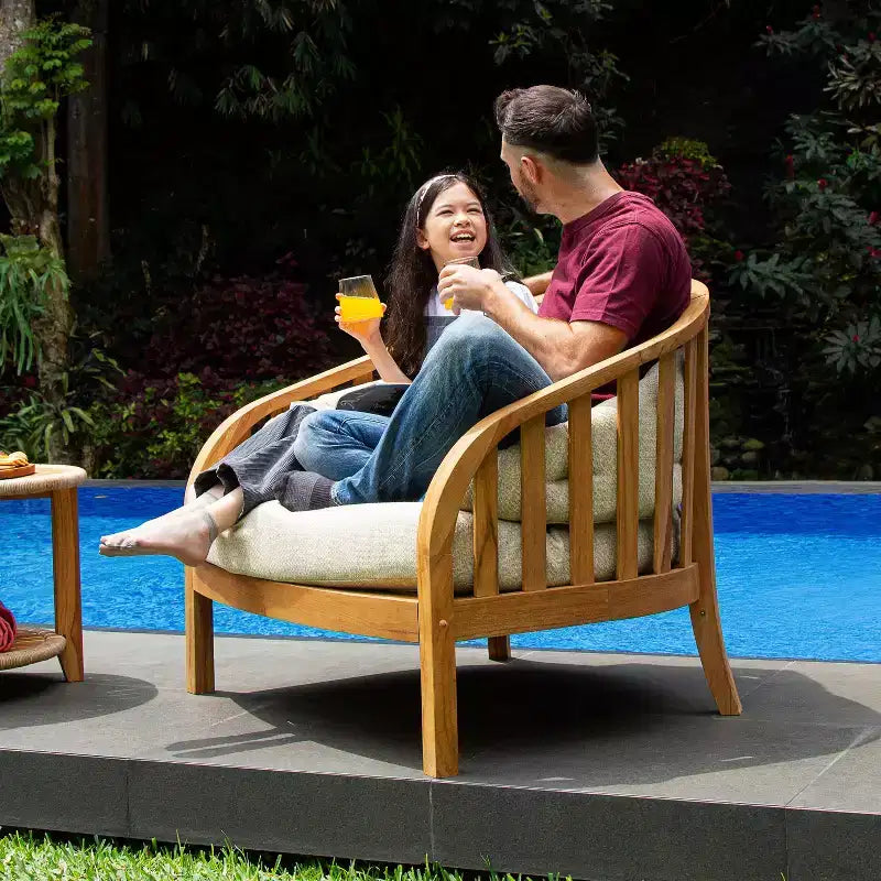 Sonoma Lane Graford Teak Outdoor Lounge Chair with Tan Cushion