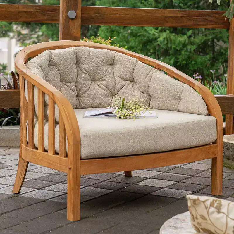 Sonoma Lane Graford Teak Outdoor Lounge Chair with Tan Cushion