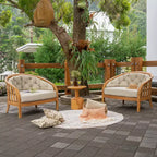 Sonoma Lane Graford Teak Outdoor Lounge Chair with Tan Cushion