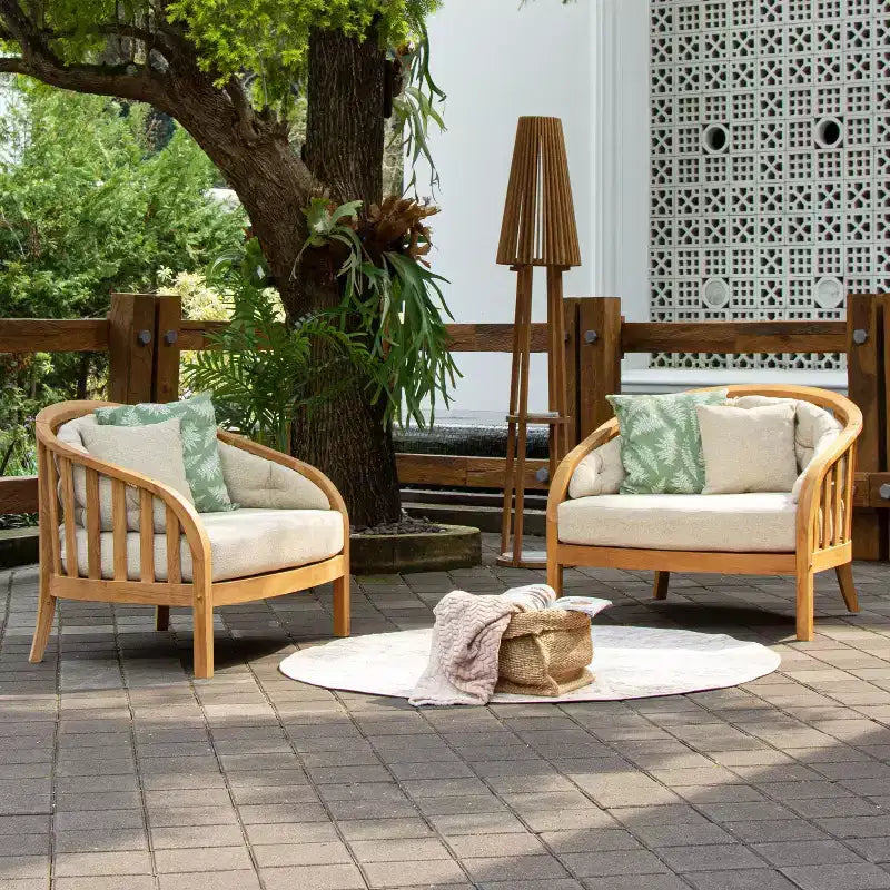 Sonoma Lane Graford Teak Outdoor Lounge Chair with Tan Cushion