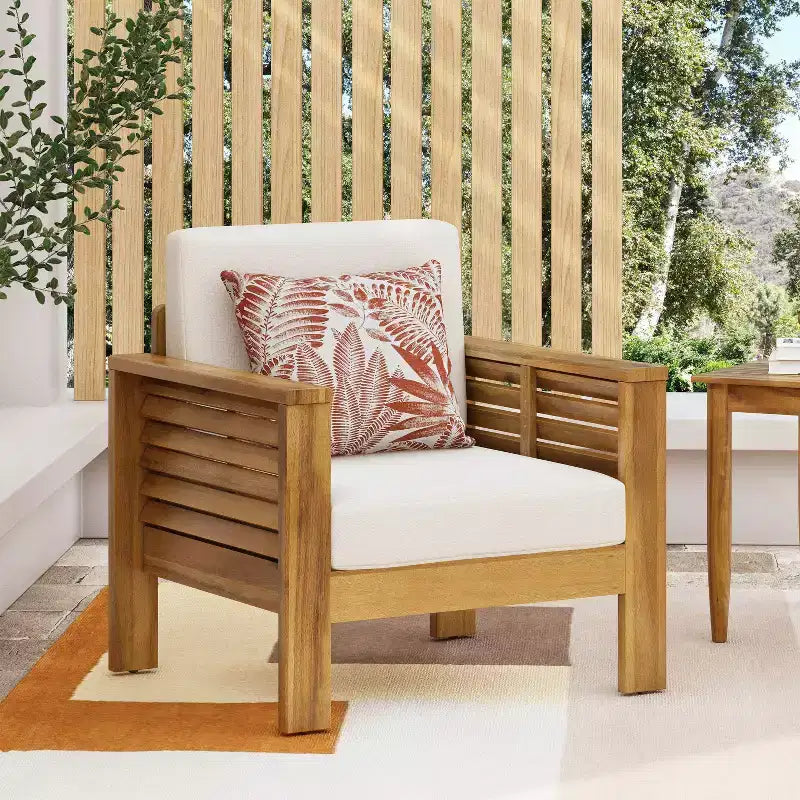 Christopher Knight Home Louver Outdoor Club Chair with Cushions Acacia Wood