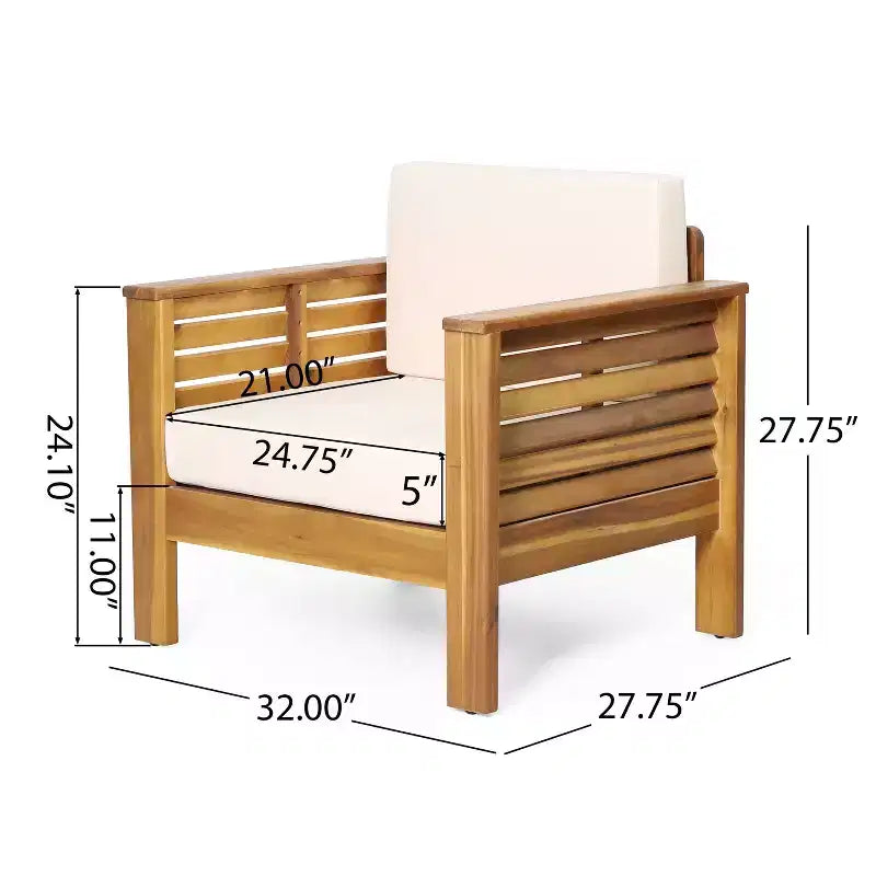 Christopher Knight Home Louver Outdoor Club Chair with Cushions Acacia Wood