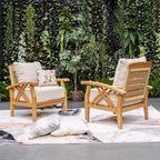 Sedia a sdraio da esterno Sonoma Lane Eola in teak con cuscini color cuoio con cerniera