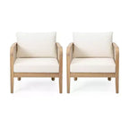 Christopher Knight Home Linksy 2pc Modern Patio Acacia Club Chair Set Water Repellent Cushion