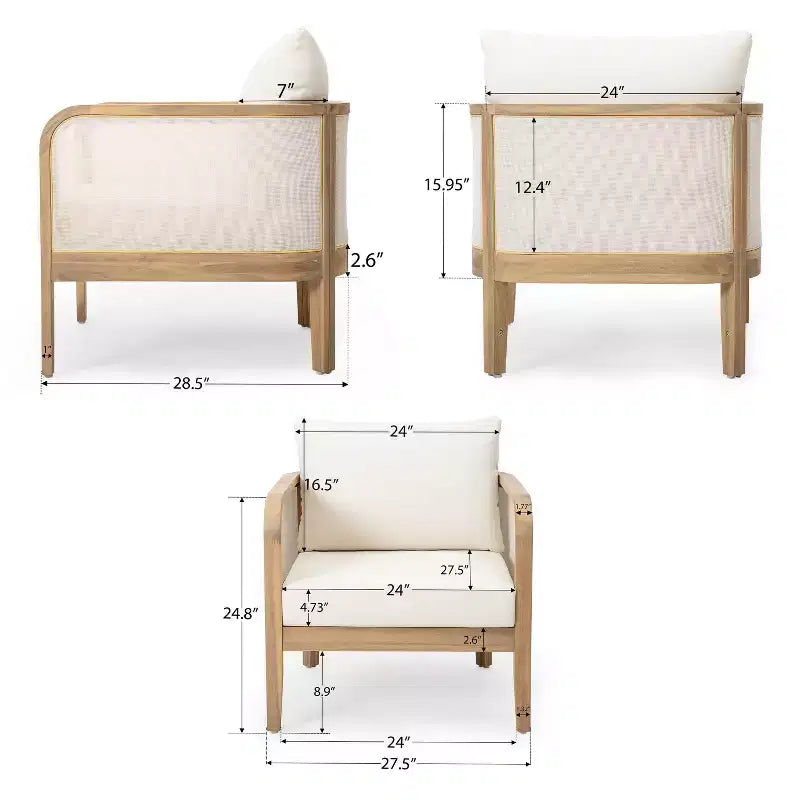 Christopher Knight Home Linksy 2pc Modern Patio Acacia Club Chair Set Water Repellent Cushion