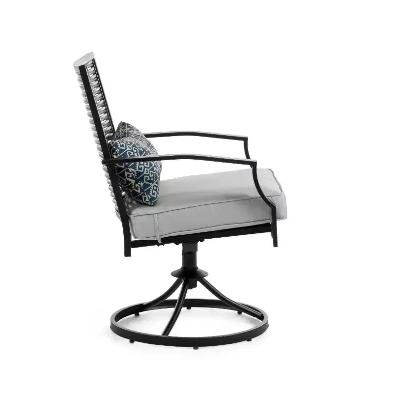 Greemotion 2 pz. Set sedie a dondolo girevoli da esterno Sintra con cuscino lombare blu grigio: Struttura in acciaio, resistente a sbiadimento e raggi UV
