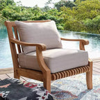 Sedia da Esterno Sonoma Lane Rockport in Legno Teak con Cuscini Beige con Cerniera - Resistente alle Intemperie