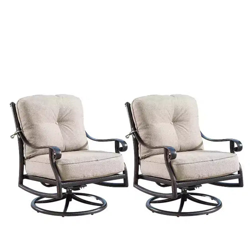 2pk Aluminum Outdoor Deep Seating Swivel Rocking Club Chairs with Cushions - Copper/Tan - Oakland Living