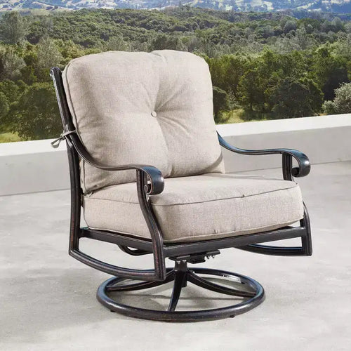 2 sedie a dondolo girevoli da esterno in alluminio con cuscini - Rame/Marrone chiaro - Oakland Living