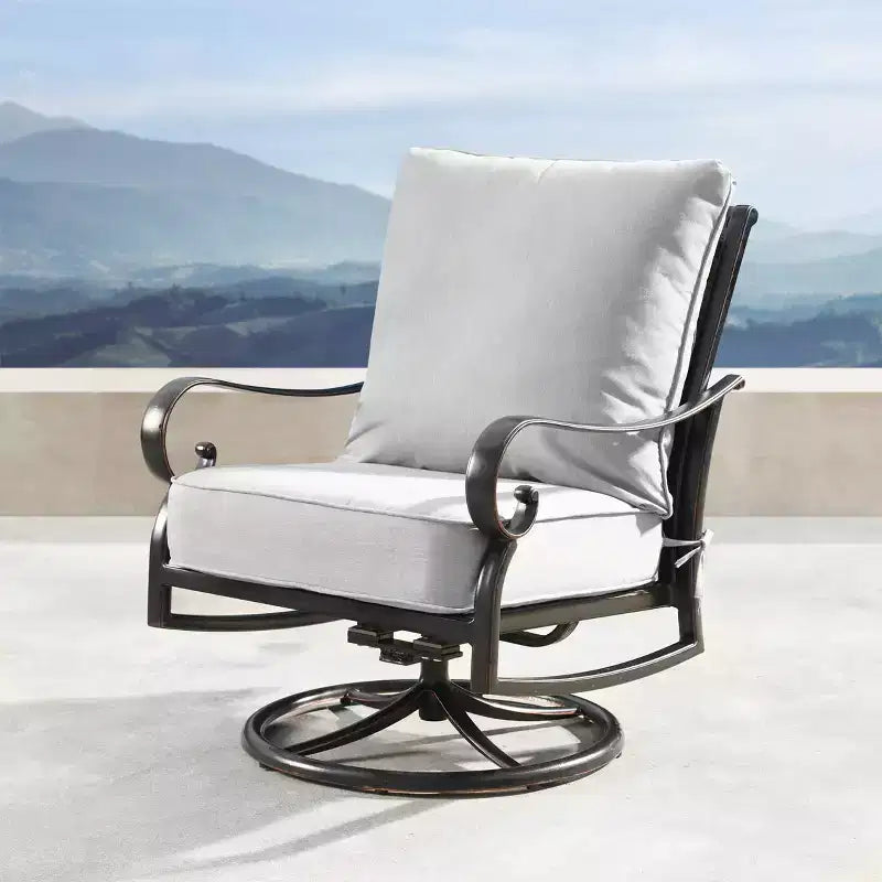 Oakland Living Set 2 poltrone girevoli a dondolo profonde per esterni in alluminio con schienali a motivo a diamante, colore oro