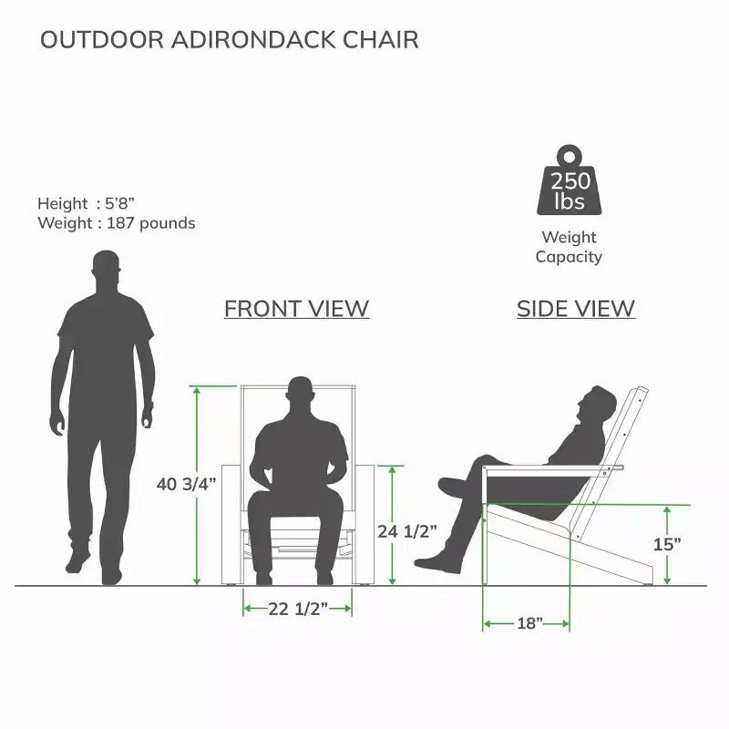 Sonoma Lane Alice Teak Outdoor Adirondack Chair with Tan Textilene Padded Seat – Weather-Resistant, Quick-Dry Foam Comfort