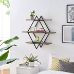 Danya B. 3-Tier Antigua Crossed Double Diamond Wall Shelf Unit Black/Rustic: Laminated Iron Frame, Includes Mounting Brackets