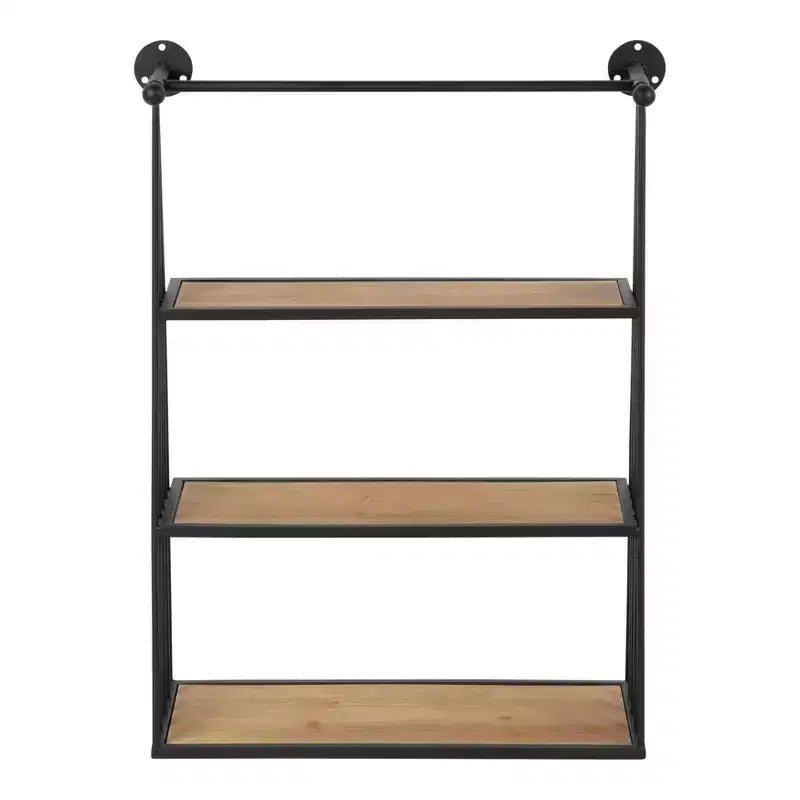 23" x 30" Nevin Wall Mounted Hanging Shelf Rustic Brown/Black - Kate and Laurel: Metal Frame, 3 Open Shelves