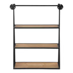 23" x 30" Nevin Wall Mounted Hanging Shelf Rustic Brown/Black - Kate and Laurel: Metal Frame, 3 Open Shelves