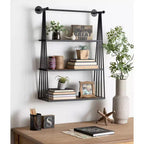 23" x 30" Nevin Wall Mounted Hanging Shelf Rustic Brown/Black - Kate and Laurel: Metal Frame, 3 Open Shelves