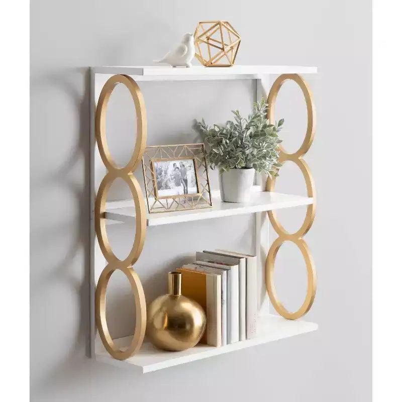 Scaffale a 3 ripiani in legno bianco, 71 cm x 20 cm x 79 cm, Ring - Kate & Laurel All Things Decor: Espositore contenitore stile Mid-Century