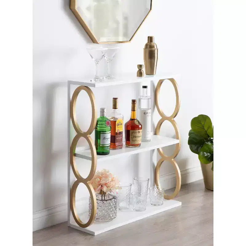Scaffale a 3 ripiani in legno bianco, 71 cm x 20 cm x 79 cm, Ring - Kate & Laurel All Things Decor: Espositore contenitore stile Mid-Century