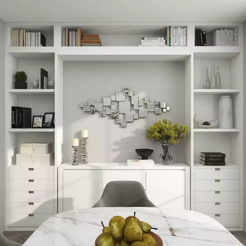 Olivia & May 48"X21" Glass Geometric Room Wall Mirror with Square Mirrors Silver