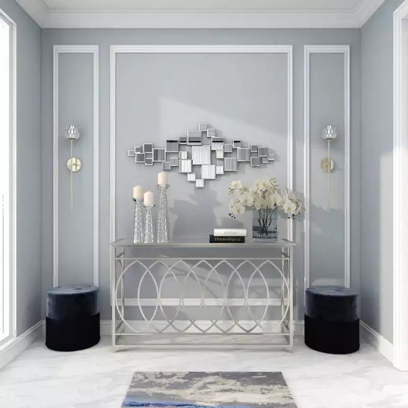 Olivia & May 48"X21" Glass Geometric Room Wall Mirror with Square Mirrors Silver