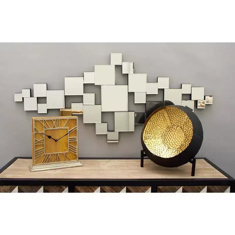 Olivia & May 48"X21" Glass Geometric Room Wall Mirror with Square Mirrors Silver