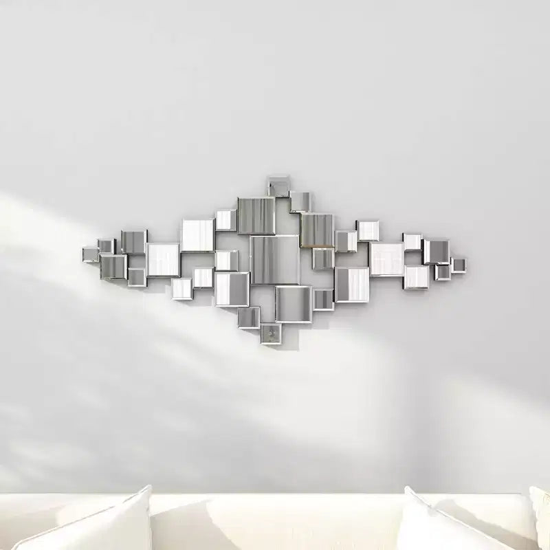 Olivia & May 48"X21" Glass Geometric Room Wall Mirror with Square Mirrors Silver
