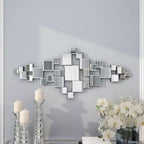 Olivia & May 48"X21" Glass Geometric Room Wall Mirror with Square Mirrors Silver