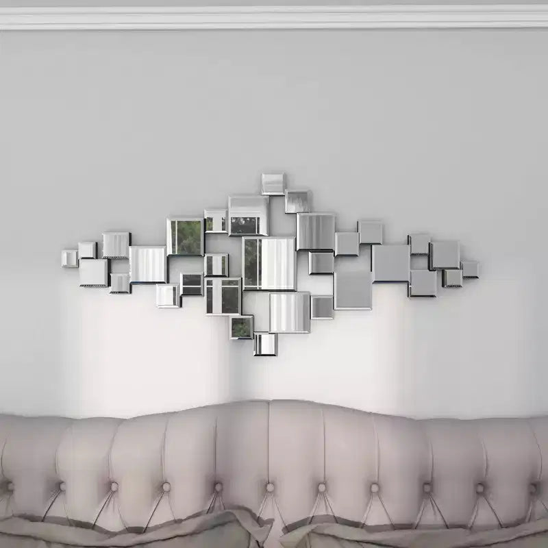 Olivia & May 48"X21" Glass Geometric Room Wall Mirror with Square Mirrors Silver