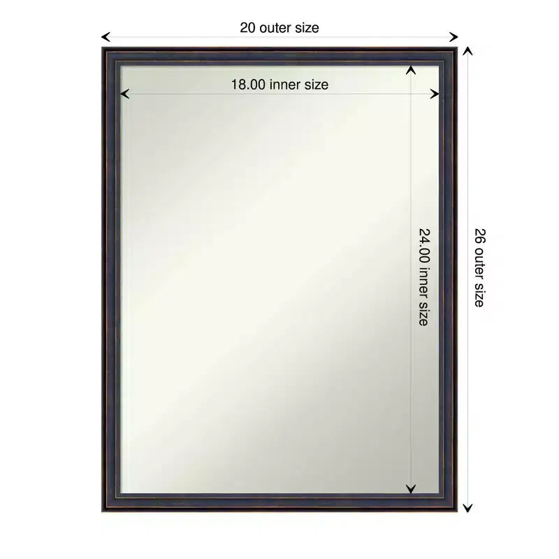 20" x 26" Non-Beveled Scoop Wood Bathroom Wall Mirror Dark Bronze - Amanti Art: Rectangle, Modern Style, Wall Mounted, Includes Hardware
