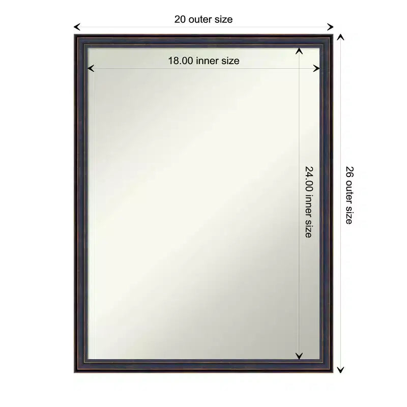20" x 26" Non-Beveled Scoop Wood Bathroom Wall Mirror Dark Bronze - Amanti Art: Rectangle, Modern Style, Wall Mounted, Includes Hardware