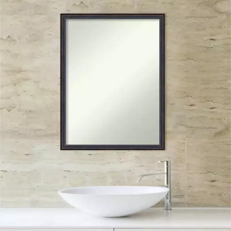 20" x 26" Non-Beveled Scoop Wood Bathroom Wall Mirror Dark Bronze - Amanti Art: Rectangle, Modern Style, Wall Mounted, Includes Hardware