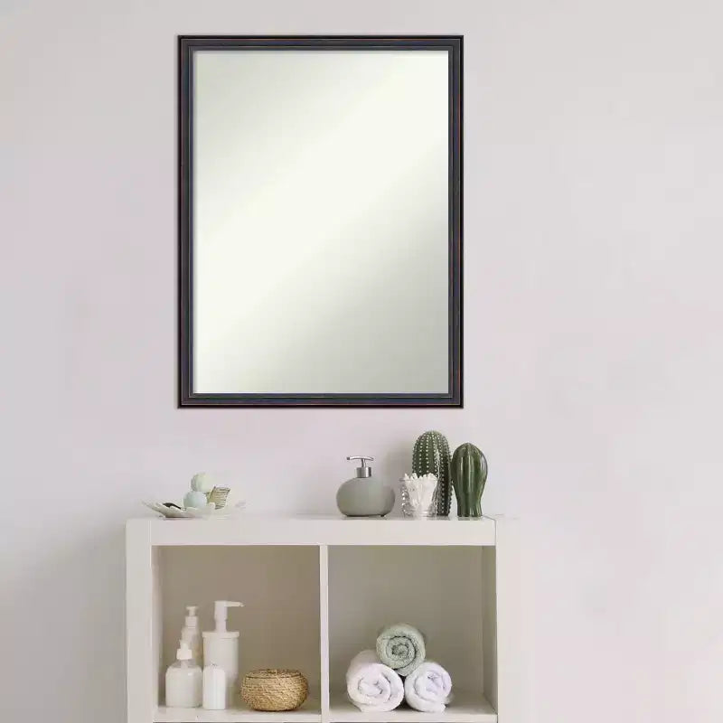 20" x 26" Non-Beveled Scoop Wood Bathroom Wall Mirror Dark Bronze - Amanti Art: Rectangle, Modern Style, Wall Mounted, Includes Hardware