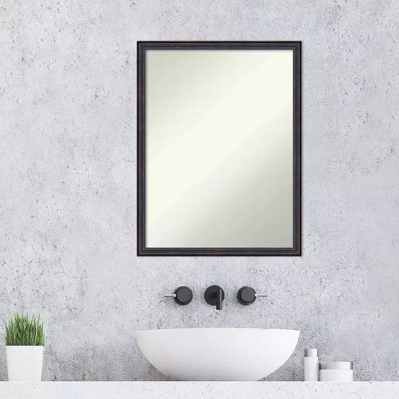 20" x 26" Non-Beveled Scoop Wood Bathroom Wall Mirror Dark Bronze - Amanti Art: Rectangle, Modern Style, Wall Mounted, Includes Hardware