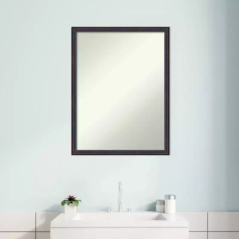 20" x 26" Non-Beveled Scoop Wood Bathroom Wall Mirror Dark Bronze - Amanti Art: Rectangle, Modern Style, Wall Mounted, Includes Hardware