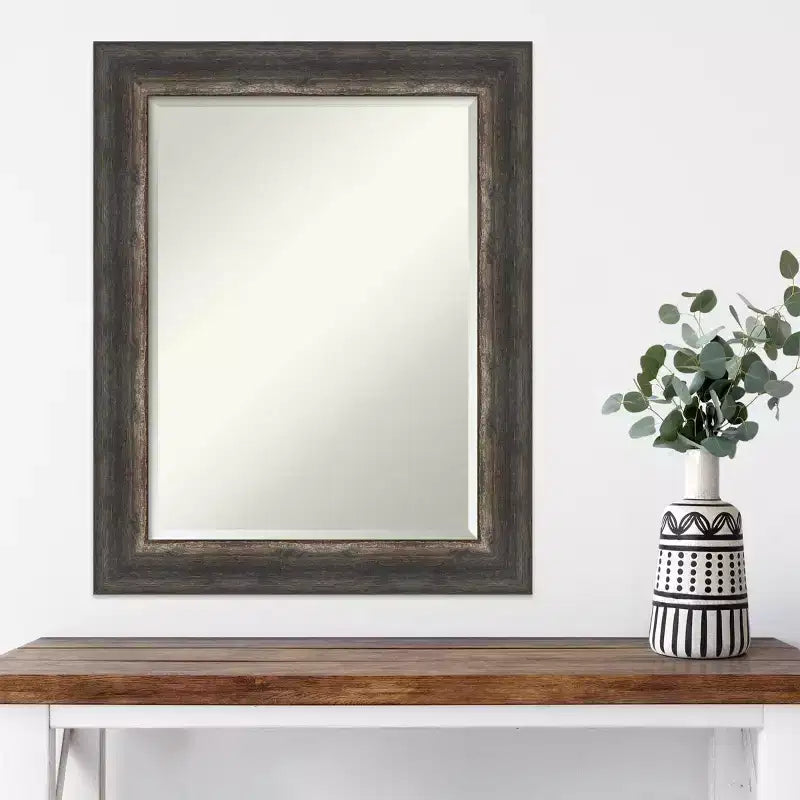 Specchio da parete con cornice rustica in corteccia 23" x 29" Marrone - Amanti Art: Vetro moderno con bordo smussato, nessun assemblaggio richiesto