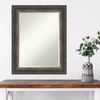 Specchio da parete con cornice rustica in corteccia 23" x 29" Marrone - Amanti Art: Vetro moderno con bordo smussato, nessun assemblaggio richiesto