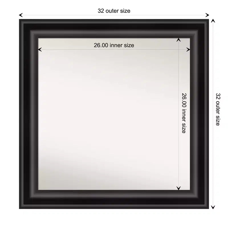 Specchio da parete nero Grand non smussato da 32" x 32" - Amanti Art