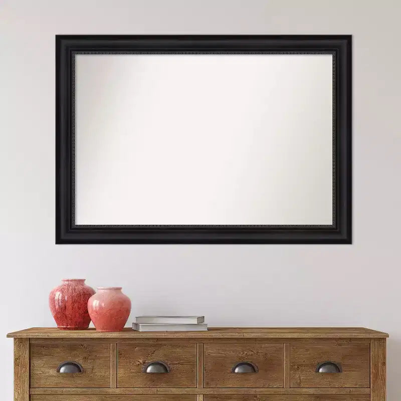 41" x 29" Non-Beveled Astor Black Wall Mirror - Amanti Art: Modern Rectangular Polystyrene Frame, Includes Mounting Hardware