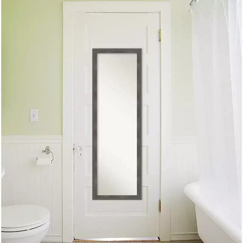 17"x51" Pinstripe Wood Framed Full Length On the Door Mirror Lead Gray - Amanti Art: Wall Mount, No Assembly Required