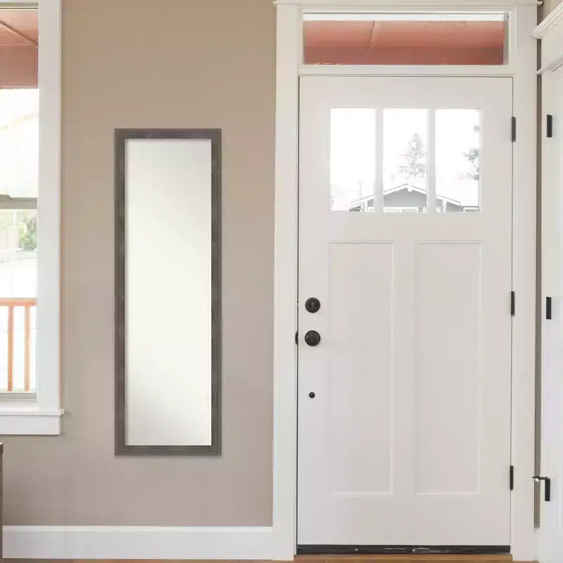 17"x51" Pinstripe Wood Framed Full Length On the Door Mirror Lead Gray - Amanti Art: Wall Mount, No Assembly Required