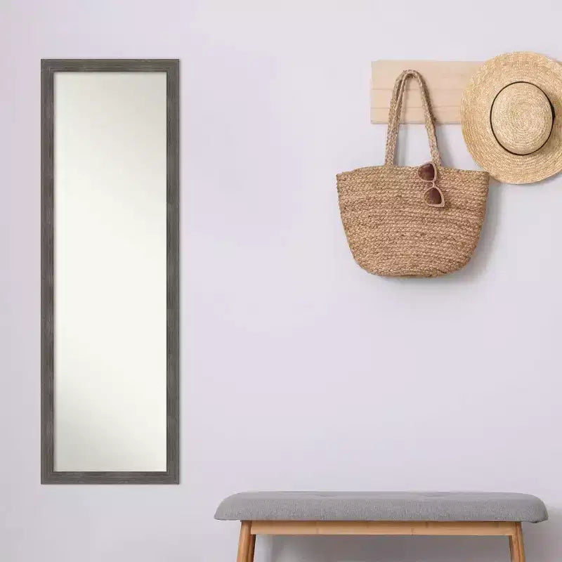 17"x51" Pinstripe Wood Framed Full Length On the Door Mirror Lead Gray - Amanti Art: Wall Mount, No Assembly Required